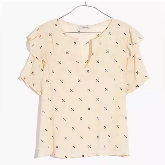 Madewell Tops - Madwell Embroidered Gazebo Top Rainbow Xs Cloud Lining Small Short Sleeve Gauze